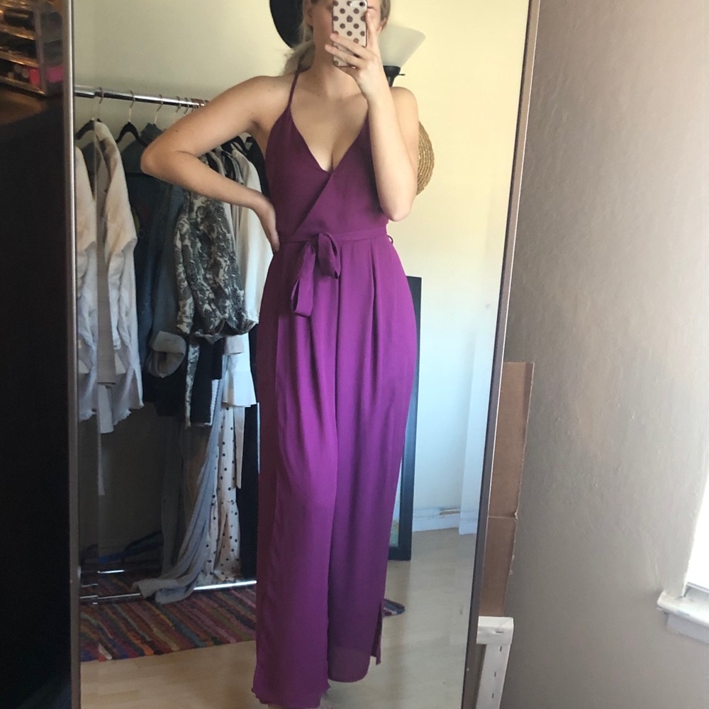 Showpo purple chiffon jumpsuit